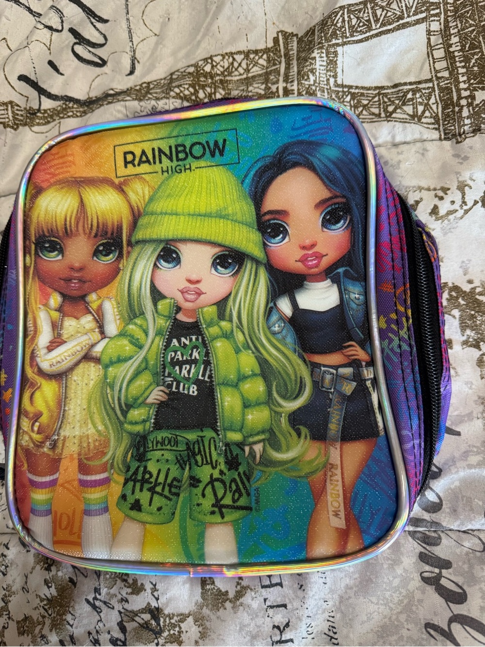 Rainbow Kids Character Lunch Bag - Green, Yellow, Blue, Purple